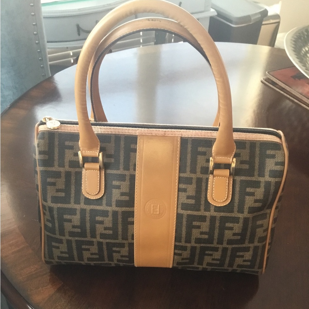 Fendi  Women's Vintage Zucca Roma Signature Satchel Handbag Brown  Camel